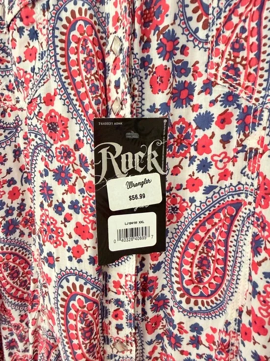 Wrangler Paisley Button-Up in Red, Blue & White, Pear Snaps XXL - Picture 5 of 10